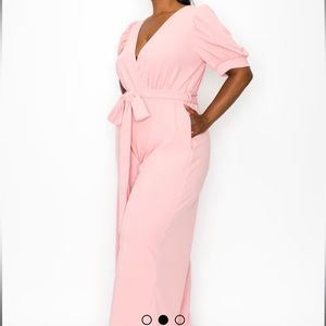 Never worn pink wrap pocket jumpsuit!!!